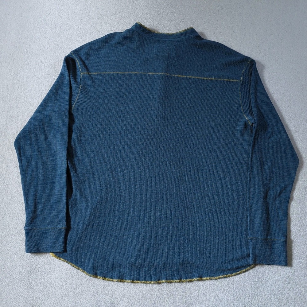 32 Bar Blues Henley Shirt Mens XL Blue Pique Cotton Knit Contrast Stitching - Picture 4 of 7